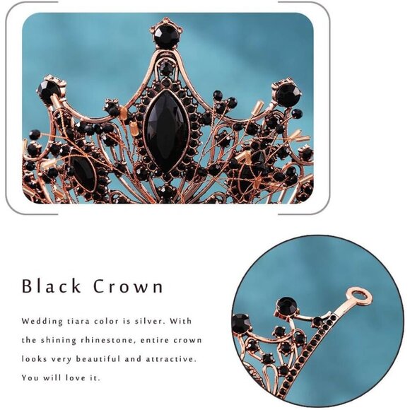 Baroque Black Crown Rhinestone Tiara Bridal Prom Hair Accessory for Women Girls main image 7
